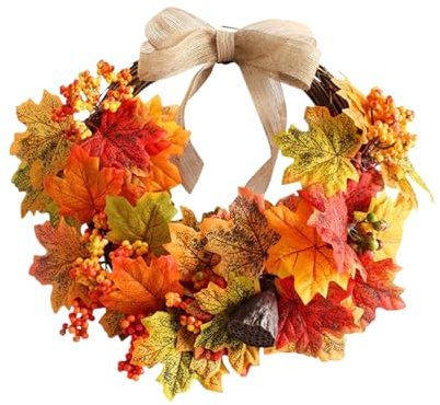 Coronas De Otoño De 18 Pulgadas para La Puerta Delantera - Corona De Acción De Gracias | Corona Artificial De Otoño | Decoración Navideña para La del Festival De del Porche De PU