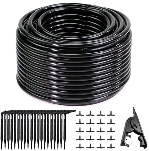 Manguera de riego micro de 40 metros (4/7 mm), PVC por goteo, sistema de riego por goteo para jardín, invernadero y plantas en maceta, sistema de riego de jardín