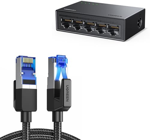 UGREEN Switch Ethernet 5 Puertos Conmutador de Red LAN Splitter Gigabit Velocidad de 10/100/1000 Mbps, Ajuste Dúplex, Plug and Play, Hub RJ45 para TV/Portátil/Enrutador/Monitor