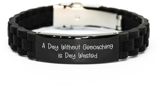 NAPAVI Geocaching Enthusiast Gifts from Friends - 'A Day Without Geocaching Is Day Wasted' Glide lock Clasp Bracelet for Birthday - Geocaching Accessory for Men, Women, Family