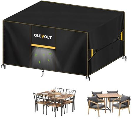 OLEVOLT Copertura Tavolo Esterno Impermeabile Coperture per Mobili da Giardino, Copri Tavolo da Esterno Rettangolare Copertura per Tavolo da Giardino Tessuto Oxford 600D Anti-UV 160x80x74cm