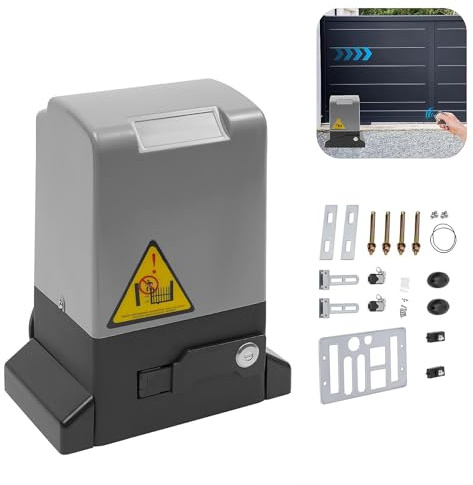 HUOMMGS Accionamiento completo para puerta corredera, 600 kg, 370 W, accionamiento de puerta corredera de 12 m/min, accionamiento de puerta de garaje con 2 llaves, 2 mandos a distancia, 6 bastidores