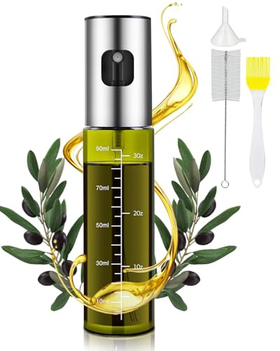 MRUN BONE Spruzzatore per olio da cucina, protezione UV, nebulizzatore per olio da cucina, friggitrice ad aria calda, con scala e imbuto, spray olio per olio e aceto, 100% senza BPA