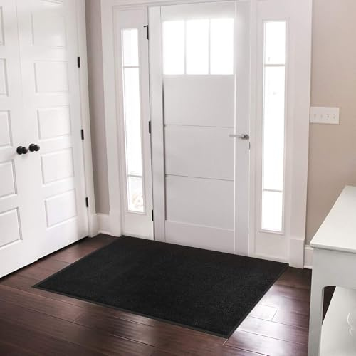 casa pura - Tapis Entrée Intérieur Rhine - Tapis Antidérapant et Anti-salissures - Paillasson de propreté Interieur et extérieur - Tapis de Porte Lavable et Ultra Absorbant (Noir 90x150 cm)