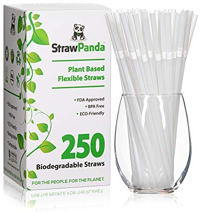 Plant Based Drinking Straws by StrawPanda- (250 Pack) an Eco Friendly Alternative to Plastic Straws, BPA Free