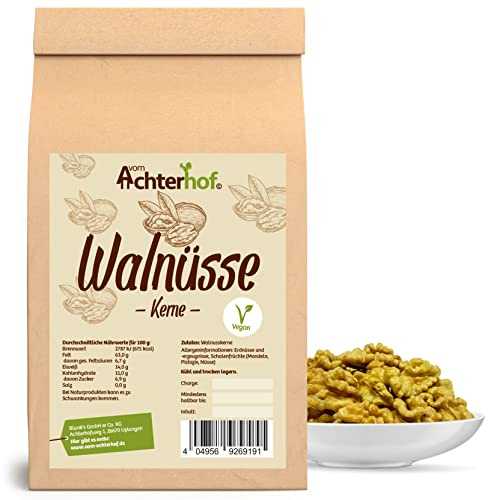 Walnüsse 500g | Walnüsse ohne Schale | Wallnusskerne als ideale Ballaststoffquelle | perfekt zum Backen, zum Verfeinern von Salaten und Bowls oder zum Knabbern | vom Achterhof