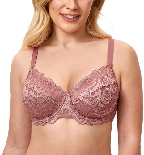 DELIMIRA Damen Spitzen BH mit Bügel Vollschalen BH Große Brüste Ungefütterte Jahrgangsrose 95D