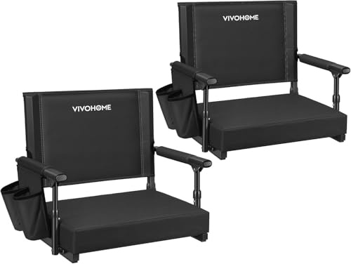 VIVOHOME Sedili da Stadio con Supporto per la Schiena e Cuscino con Portabicchieri e Tracolla, Confezione da 2 Sedie Portatili da Tribuna Nero