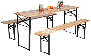BLUEBRIT Portable Outdoor Dining Set Large 3-Piece Wooden Folding Picnic Table Bench Trestle, Perfect for Patio, Garden, Camping, BBQ, and Pub Use - Size: 120 x 50 x 75 cm