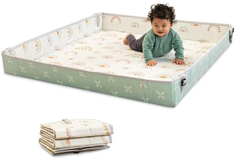 Infantino Tapis d’Éveil Pliable en Mousse Souple, Très Grande Taille, Facilement Transportable, Côtés Rabattables, Antidérapant Tapis d’Éveil Bébé et Jeunes Enfants, Arcs-en-ciel