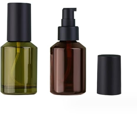 Lot de 2 flacons de voyage vides en verre de 60 ml avec pompe noire pour huiles essentielles, shampooing, fond de teint liquide (rouge vin + vert)