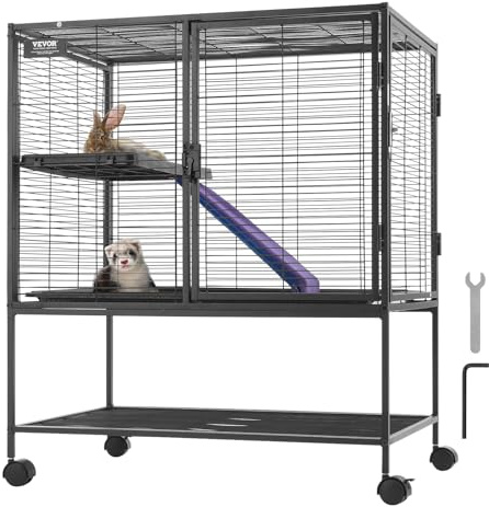 VEVOR 36 Rolling Metal Ferret Cage, Large 2-Tier Critter Nation Cage, Small Animal Cage with Ramps & Tray, Easy to Set up for Pet Mice, Hamster, Guinea Pig, Chinchilla, Squirrel, Hedgehogs, Bunny