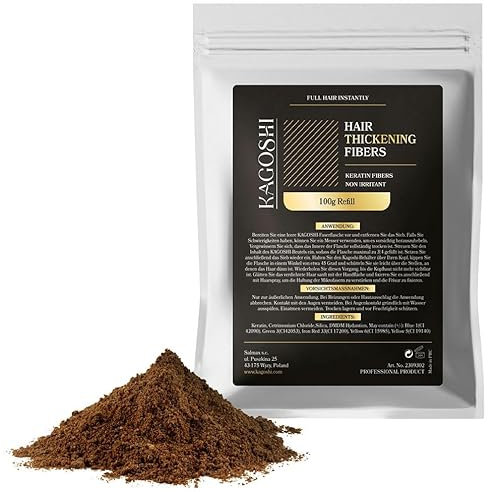KAGOSHI Refill 100g Hair Fibers Haarverdichtung Haarfüller Schütthaar Streuhaar zur Haarverdichtung Haarpuder Haarfasern Haarpulver Verdickung Sofortwirkung (Mittelbraun, 100g)