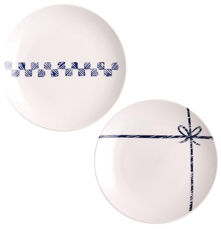 Hoshisea 2 Pièces Assiettes de Service, Assiette Dessert, Assiettes Rondes, Convient pour Le Petit-Déjeuner, Le Dîner （Noeud Cadeau et Plaid）