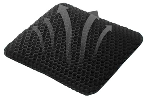 RIXI Large Gel Seat Cushion for Long Sitting – Orthopaedic Honeycomb Support Pad for Coccyx, Back, Hip Pain – Office Chair, Car Seat, Wheelchair, Home Use(Black without cover)