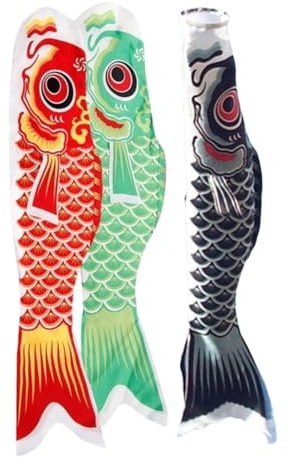 Milisten Banderines De Carpa Japonesa Koinobori Para Decoración Exterior De Jardín y Restaurante, Conjunto 3 Piezas 40 Cm (rojo, Negro, Verde), Mangas De Viento Resistentes Para Ambiente Al Aire Libre