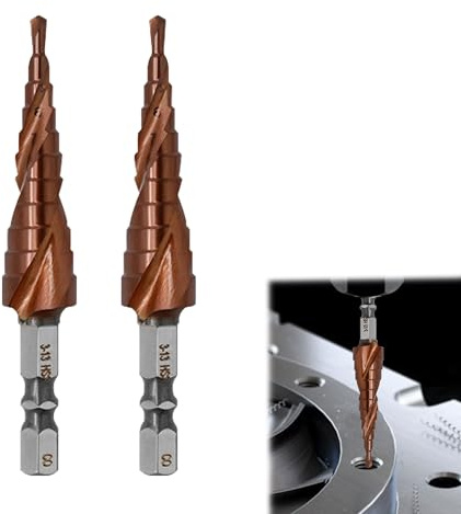 2PCS M35 Cobalt Step Drill Bit for Metal, 3-13mm HSS Spiral Step Drill Bit | Grooved Stepped 6.35mm Hex Shank Multiple Hole Metric Titanium High Speed Steel Cone Cutter for Steel Wood Plastic