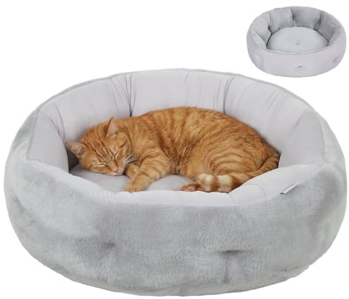 PawHut Letto Rinfrescante per Gatti in Peluche, Cuccia per Gatti Fresca Rotondo con Bordo di Supporto, Uso su Entrambi i Lati, 62x62x21 cm, Grigio Chiaro
