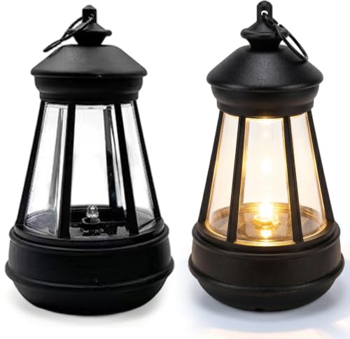 2 pièces petite lanterne solaire, 5, 5x3 pouces Vintage suspendu figurine extérieure lumières rétro phare mini lanterne solaire, Ip65 étanche, lanternes d'extérieur