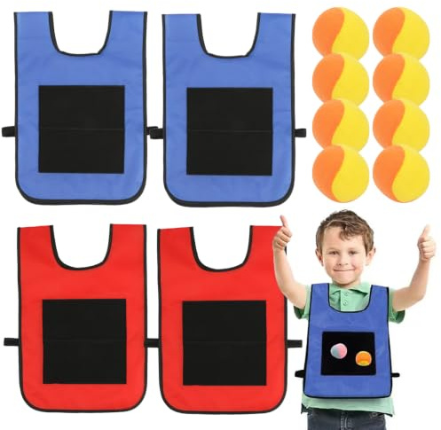 Dodgeball Set 4 con 8 pelotas deportivas y 4 chalecos de bolas adhesivas, juego interactivo de tiro para niños al aire libre