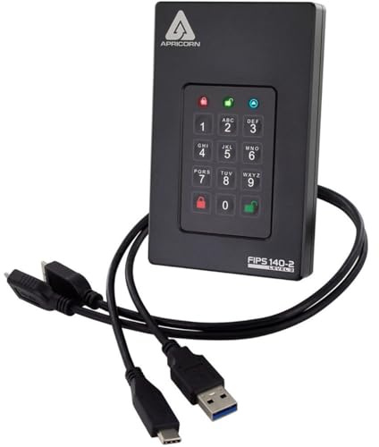 Apricorn Aegis Fortress L3 – Disque Dur Portable crypté avec accès PIN certifié FIPS Niveau 3, 2 to USB 3.0