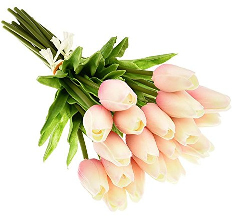 chilsoby 30 Pcs Artificial Tulip Flowers Real Touch Tulips Fake PU Tulip Flowers Bouquet for Home Wedding Party Office Decor (Champagne)