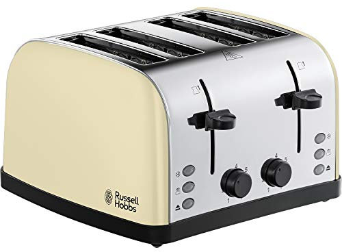 Russell Hobbs 28363 Stainless Steel Toaster, 4 Slice with Variable Browning Settings and Removable Crumb Trays, Cream