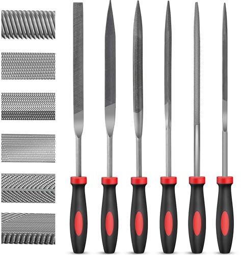 Hi-Spec Juego de 6 Limas Planas de Metal para Trabajos en Casa y Manualidades - Herramientas de Precisión para Madera, Metal y Plástico