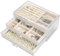Scatola Portagioie con 3 Cassetti in Acrilico e Velluto - Organizzatore per Anelli, Orecchini, Collane, Braccialetti - Cassettiera Porta Gioielli con Fodera Morbida - Regalo per Donne - Beige