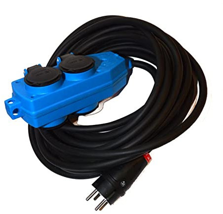 Hilark Verlängerungskabel - 3 Adern 2,5 mm2 - IP44 mit Schukostecker H05VV-F 3g2,5 mm2 (3x2,5) 230 V 4 Schuko steckdosen mit Schutzkappe Elektrokabel PVC (5m, blauem Schuko-Steckdosenblock)