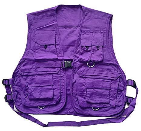 YAOTT Männer und Frauen Casual Anglerweste Multifunktions Outdoorweste Multi-Pocket Einfarbig Militärische Taktische Weste Oberbekleidung Camping Jagd Fotografie Trekking Reisen Weste Lila M