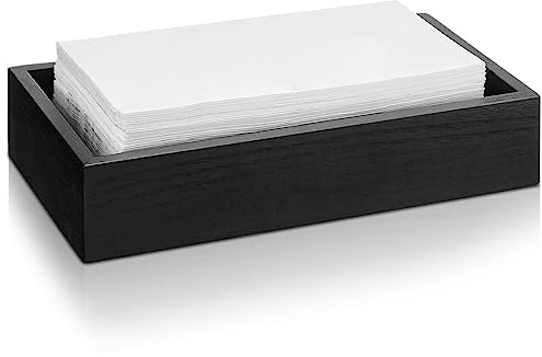 Kigley 2 Inch Tall Wood Guest Towel Holder Tray for Bathroom Black Napkin Holder Tray for Table Hand Towel Storage Basket Home Countertop Kitchen Desk Counter Drawers Hotel Toilet Tank Party Decor