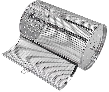 Rullande Grillkorg Grillbur i Rostfritt Stål Rund BBQ-grillnät för Utomhusgrill, för Fisk, Räkor, Kött, Grönsaker, Pommes Frites (C)