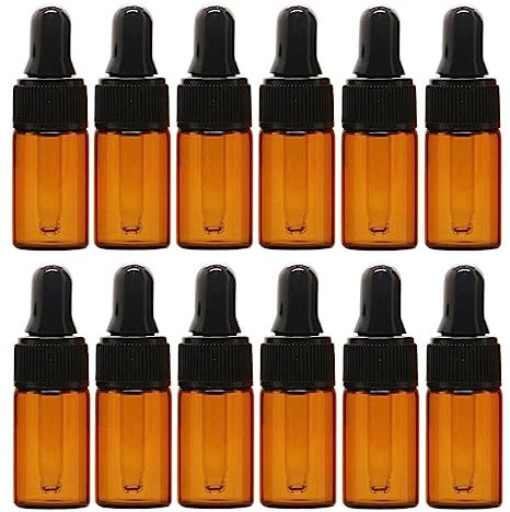 Braunglas-Tropfflaschen, leer, nachfüllbar, ätherische Öle, Fläschchen mit Glaspipette, für DIY, Aromatherapie, Parfüm, Flüssigkeit, Probenmischungen, 5 ml, 12 Stück