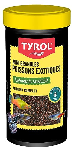 Tyrol - Mini-Granulés pour Poissons - Nourriture Poisson Aquarium - Nourriture pour poissons Complète à base d'Ingrédients de Qualité - A base de Vitamines et Oligo-Eléments - 100Ml