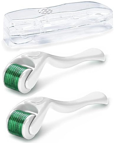 Zemolo 2 Stück Derma-roller 1,0mm mit 1,5mm, Bartroller Microneedling Roller mit 540 Nadeln Micronadeln, Derma-Roller für Mann & Frau Haarpflege Gesicht und Körper Dehnungsstreifen, Falten,Große Poren