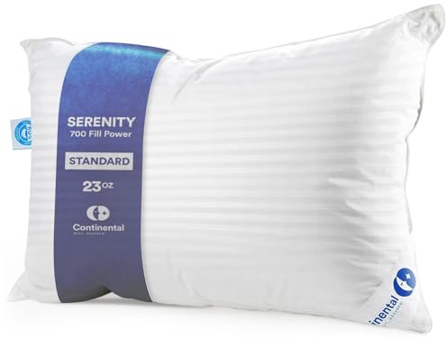 Continental Bedding Almohada de plumón de lujo tamaño estándar, paquete de 1 – Almohadas de cama frescas y transpirables para dormir, boca arriba, de lado, boca abajo, 700 FP, firme