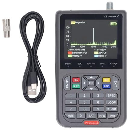 Handheld Satellite Finder with Spectrum Analyzer, DVB S2X S2 S Receiver for MPEG 2 4 Channels, 4000mAh Battery Fast Charging, Loop Search, AZ EL Angles Calculation