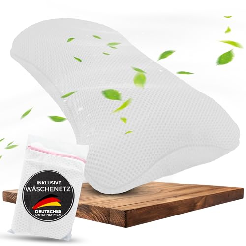 BURADIA Coussin de bain avec filet à linge – Confort et détente ultimes grâce à la technologie Air Mesh – Coussin de bain pour baignoire avec 4 ventouses puissantes – Coussin de nuque/oreiller