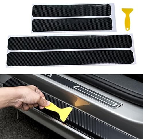 4 Piezas Protectores Umbral Puerta Coche para Mercedes-Benz E-Class W123 W124 W210 W211 W212 C207 A207 W213 W214, 4D Adhesivo Patrón de Fibra de Carbono Decoración para Estribos Pegatinas