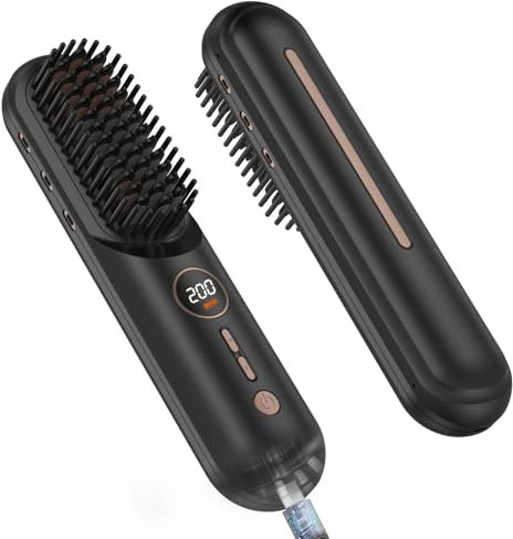 Pro Brosse Lissante Sans Fil 9000mAh - Lisseur Cheveux-Ions Négatifs & Anti-Brûlure, Brosse Chauffante Lissante Portable USB Rechargeable (140-200°C) pour Coiffure rapide Voyage