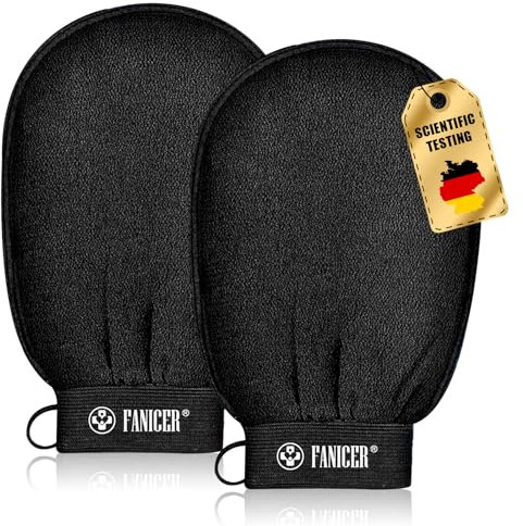 2 Stück Exfoliating Gloves, Sanfte Effektives Peeling, Peeling Handschuhe, Peelinghandschuh für Bad, handschuh für Körper und Gesich für Damen und Herren (Schwarz)