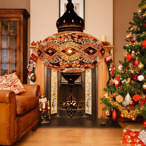 BOTOWI (8 Colores Lámpara de Mosaico de Techo Colgante Estilo Turco candelabro de Globo de Vidrio Colorido Decorativo Multicolor, lámparas Colgantes marroquíes para Sala de Estar decoración,Oro