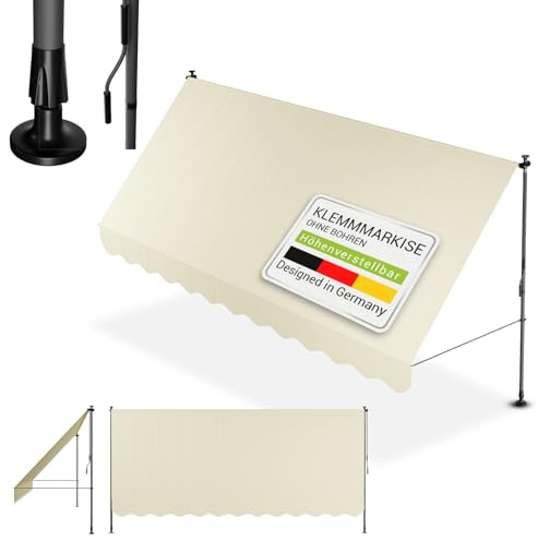 Juskys® Klemmmarkise Kapstadt 400x120 cm - Höhenverstellbar & UV-beständig - Balkon & Terrasse - Wetterfest & Sichtschutz - Terrassenüberdachung Beige
