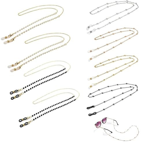 Lot de 8 cordons à lunettes pour femme - Or - Chaînes de soleil - Chaîne unisexe - Pour lunettes de myopie