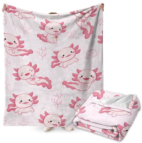 FYDZBSL Axolotl Coperta per Bambini, Copertes da Letto Cartoni Animati Stampa Morbida Coperte Comfort Calda Microfibra per Tutte le Stagioni,Morbida per Camera da Letto Ufficio Divano