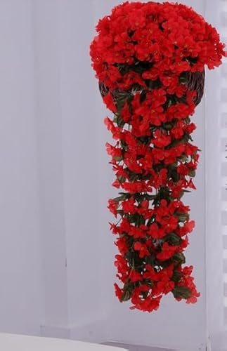 2 st konstgjorda hängande blommor for utomhus falska hängande växter konstgjorda hängande orkidéer for inomhus utomhus Trädgård Uteplats Veranda Trädgård Bröllopsinredning /145(Red)