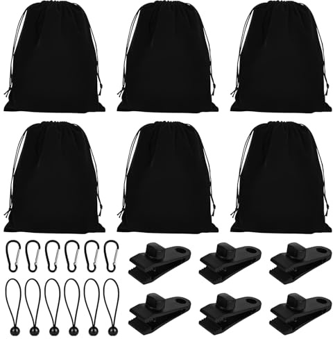 Borsa per pesi, portatile, per tende da gazebo, per esterni, 6 tasche per pesi, 6 moschettoni, 6 clip e 6 corda elastica, adatta per il fissaggio, tovaglie, tende