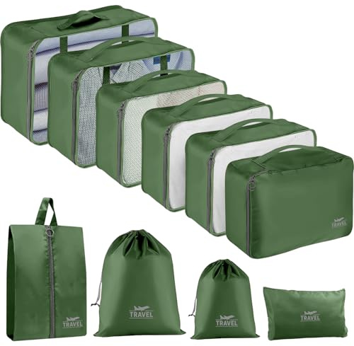 Resväska arrangör set, 10 stycken packningskuber för resväska resetillbehör bagageorganisatör set klädväskor packkub kosmetika researrangör packväskor för resväskor