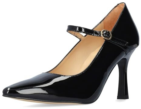 Andrés Machado - Decolleté Donna in Vernice Bordeaux con Tacco Fino - Modello CARMELACHAROLTAPIZ - Punta Affusolata e Cinturino Elegante - Made in Spain - Nero, EU 34